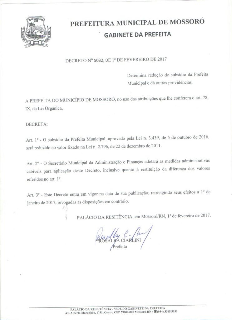 Rosalba reduz o próprio salário