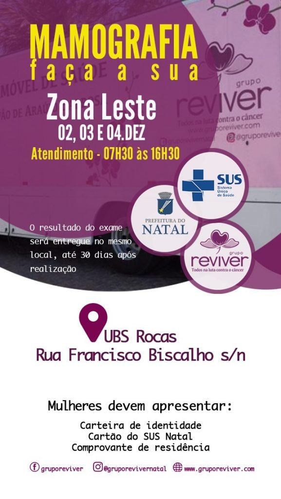 Grupo Reviver estará com unidade móvel nas zonas Sul e Leste na primeira semana de dezembro