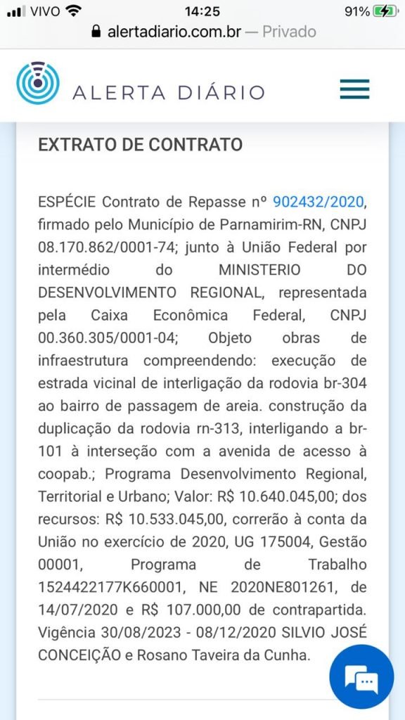 Prefeitura de Parnamirim assinou o contrato, recebeu o dinheiro em 2020, mas obra não saiu do lugar
