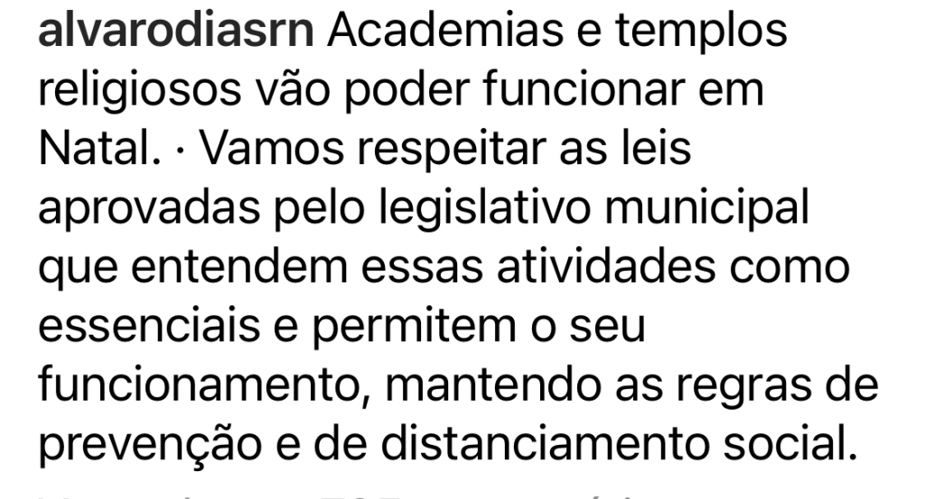 Academias e templos funcionarão em Natal