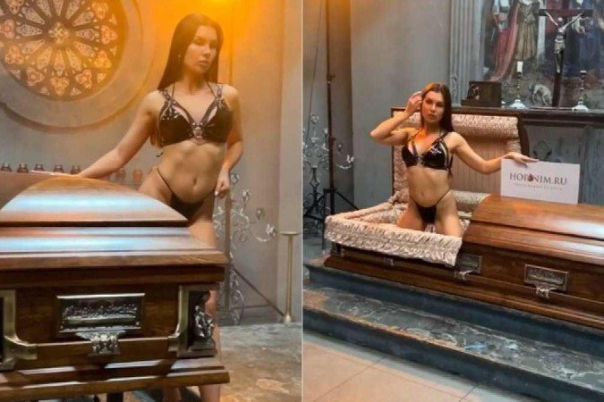 Funerária faz campanha com modelos de lingerie dentro de caixões: “o mundo enlouqueceu”, diz internauta
