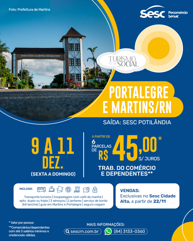 Turismo Social do Sesc RN anuncia novos destinos para dezembro