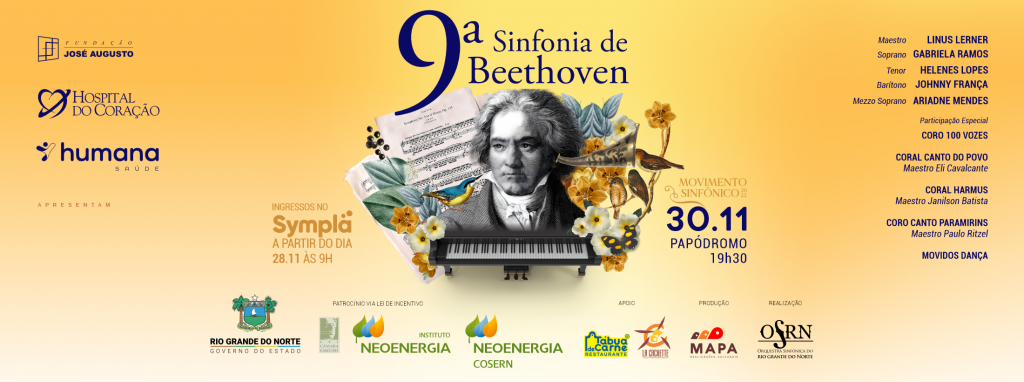 Concerto da Orquestra Sinfônica do RN acontece nesta quarta-feira no Papódromo, com apresentação inédita da Nona Sinfonia de Beethoven