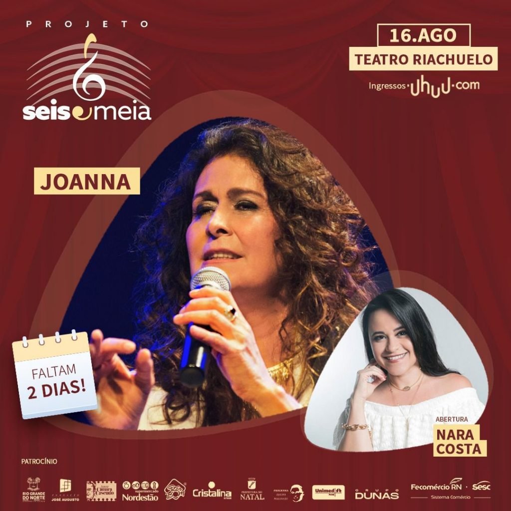 Com casa cheia, cantora Joanna se apresenta no Seis & Meia em Natal nesta quarta-feira