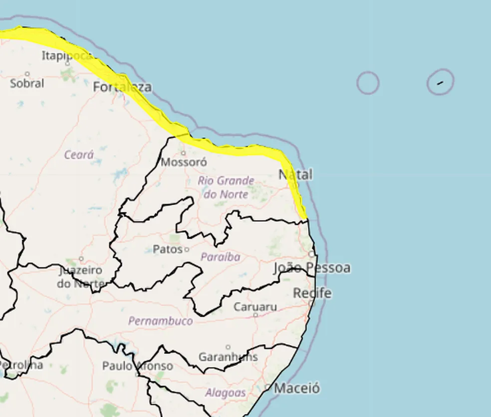 Inmet emite alerta de ventos costeiros para 36 cidades do RN; veja lista