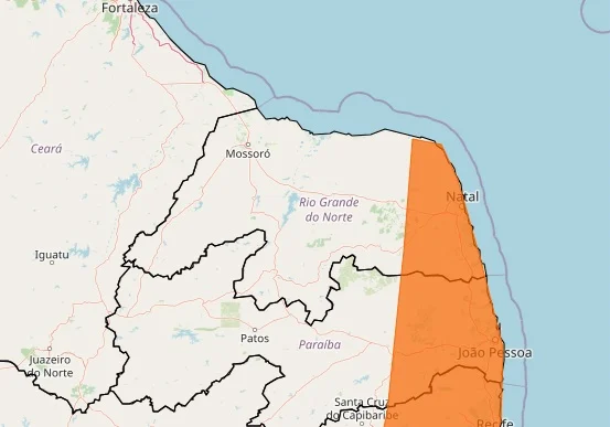 Inmet alerta para chuvas de até 100mm em 52 cidades do RN; veja lista