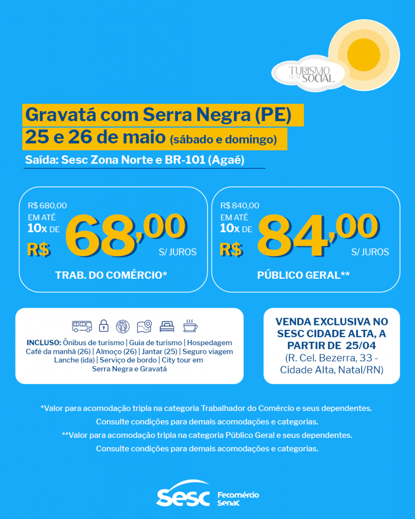 Turismo Social do Sesc lança pacote com destinos pernambucanos