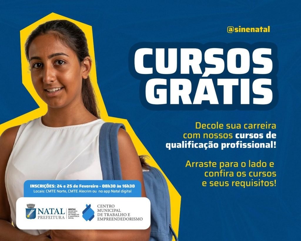 Prefeitura de Natal abre 220 vagas para cursos de qualificação profissional