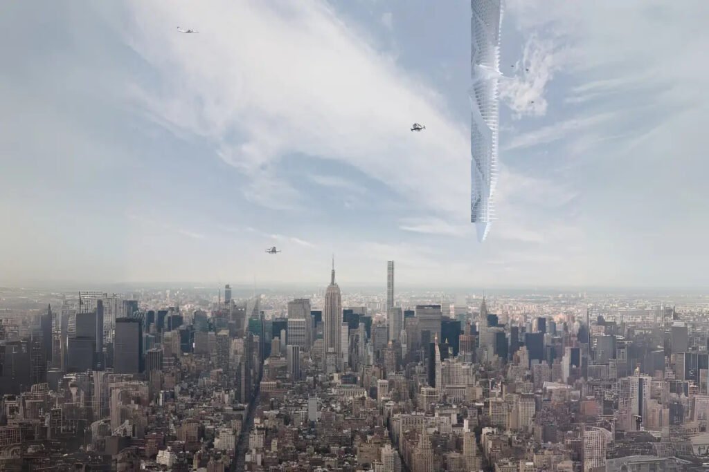 Dubai pode ganhar a primeira construção pendurada no espaço do mundo: um arranha-céu suspenso no céu,  de cabeça para baixo, preso a um asteroide e com 32 mil metros de altura