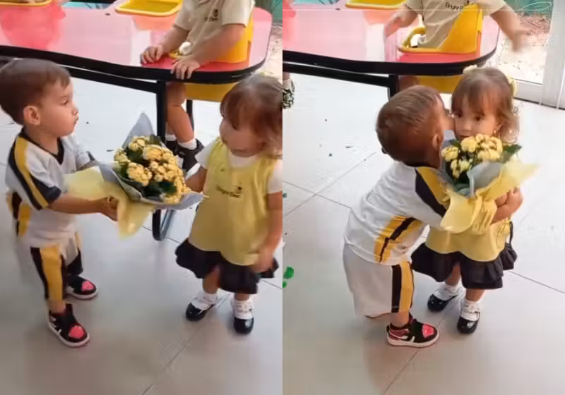 Vídeo bate 9 milhões; mãe fez filho que mordeu coleguinha levar flores e pedir desculpas à menina