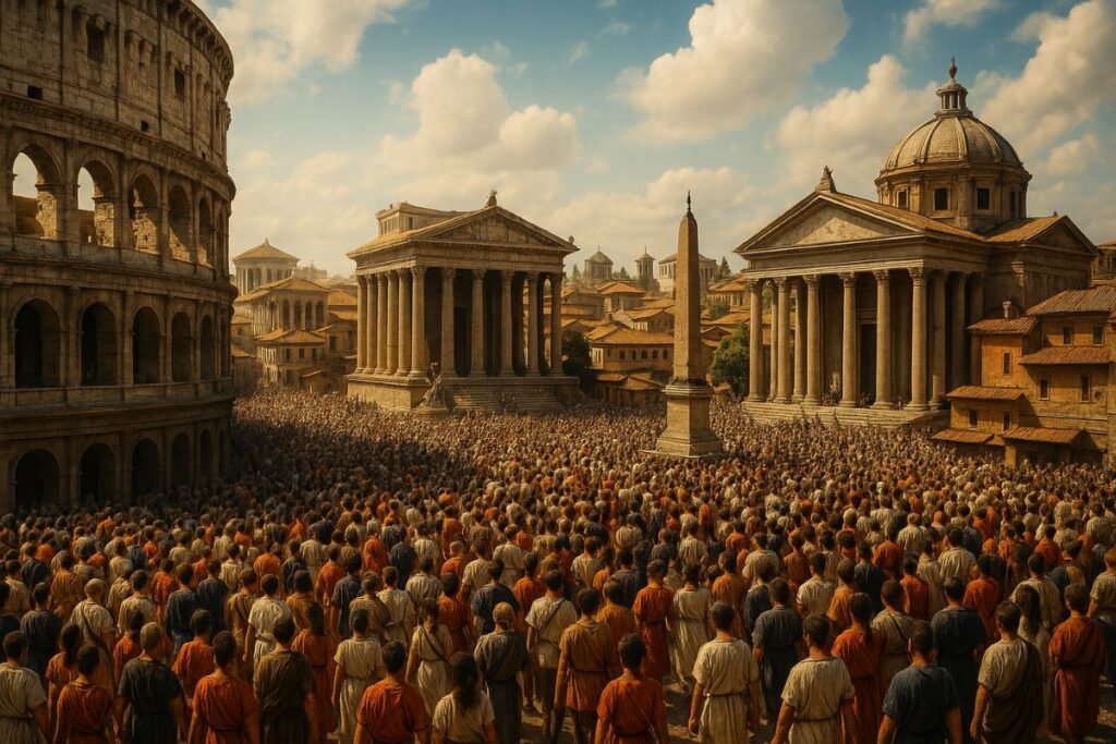 A cidade de Roma Antiga era tão populosa que, se existisse hoje, seria uma das 10 cidades mais populosas da Europa, com mais de 1 milhão de habitantes