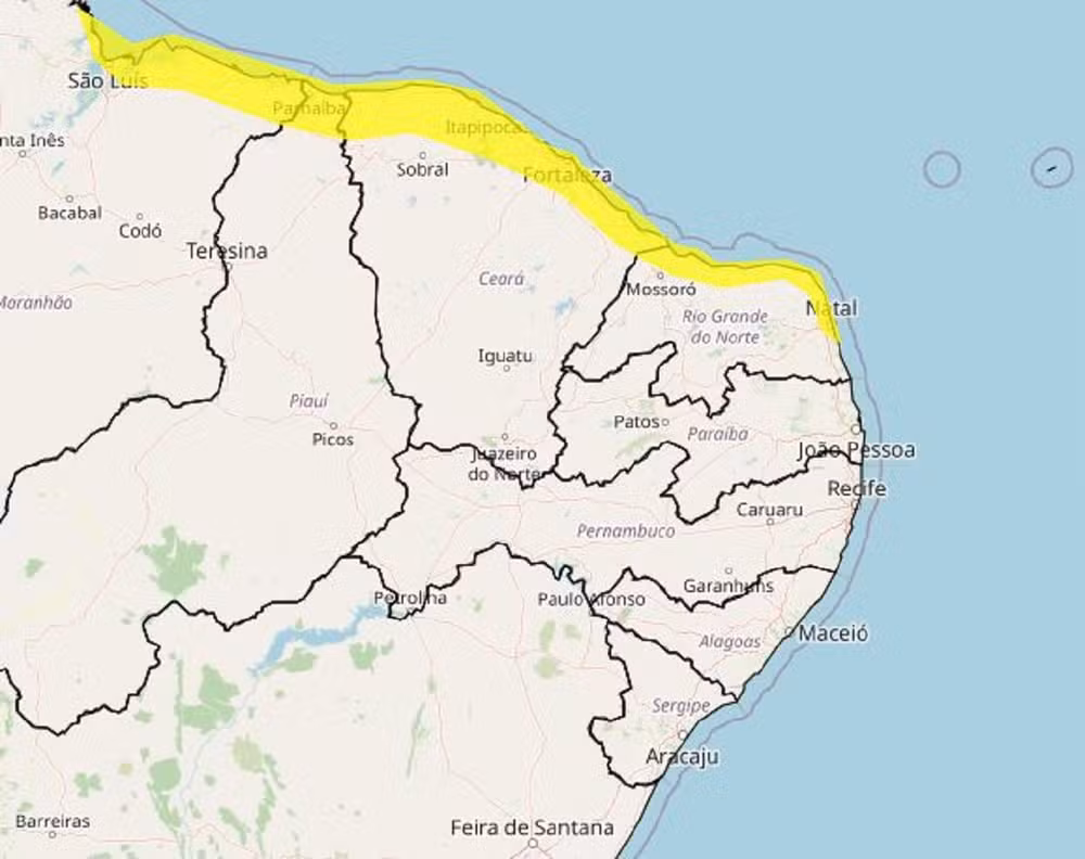 Inmet alerta para ventos costeiros em 31 cidades do RN até sexta (31); veja lista