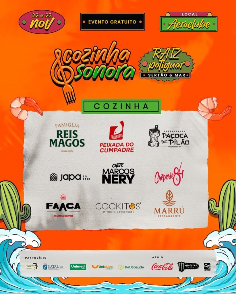 Cozinha Sonora destaca a gastronomia potiguar com o tema “Sertão & Mar” nos dias 22 e 23 de novembro
