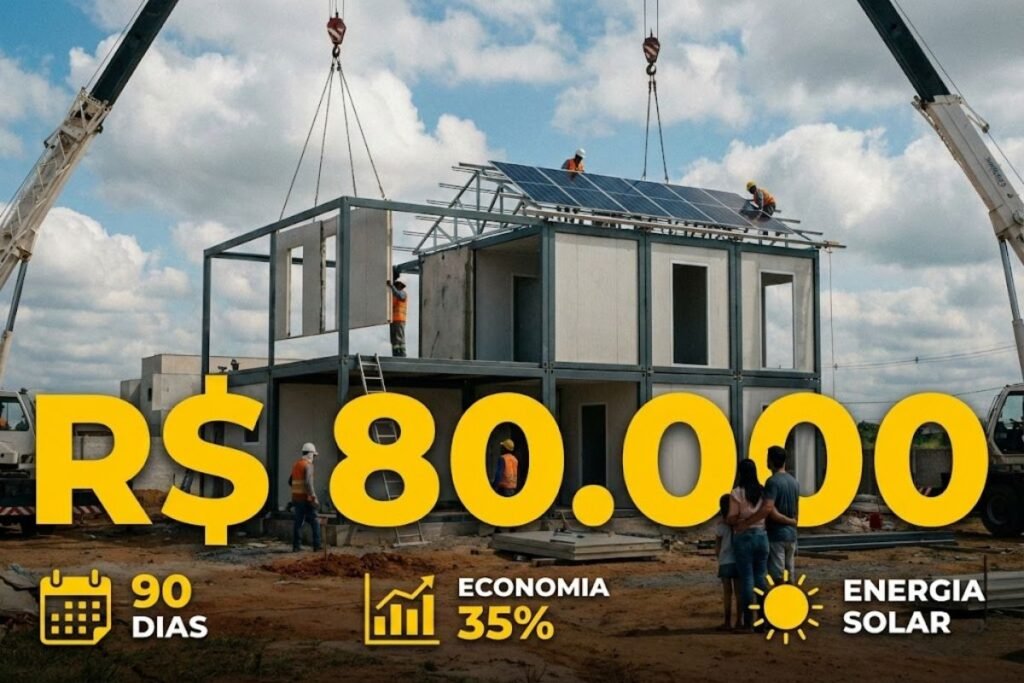 Nova casa modular de dois andares por 80 mil reais chega ao Brasil, fica pronta em até 90 dias, gasta menos material, promete economia de até 35% e ainda pode vir pronta para energia solar
