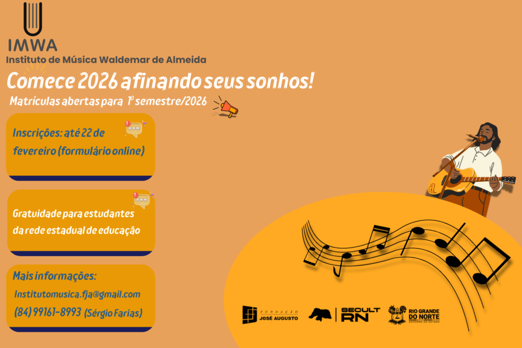 Instituto de Música Waldemar de Almeida abre 94 vagas para cursos no primeiro semestre de 2026