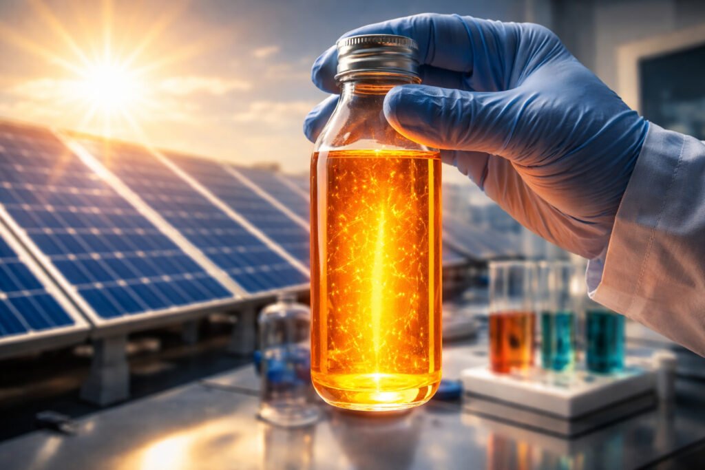 Luz solar engarrafada: Cientistas da Califórnia criam líquido capaz de armazenar energia solar por até 481 dias e atingir 1,6 MJ por quilo, com tecnologia que desafia baterias de lítio