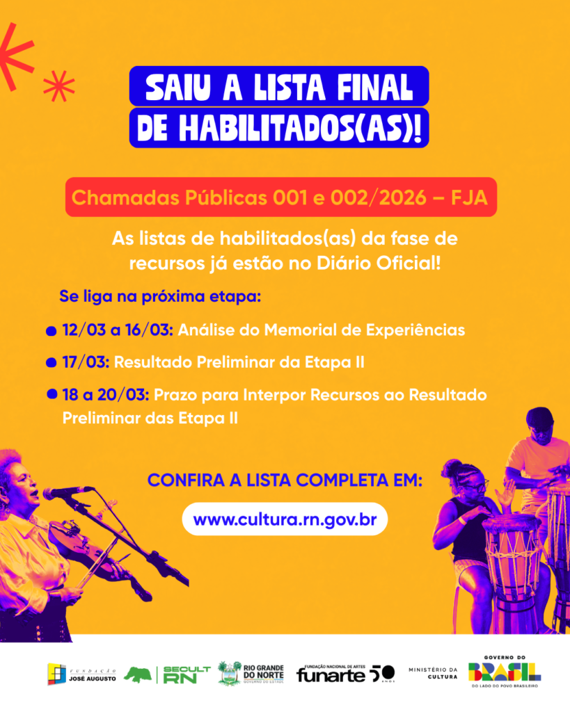 Fundação José Augusto inicia segunda etapa dos editais de credenciamento de artistas e coletivos