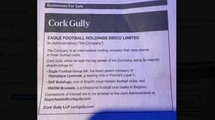 Botafogo é colocado à venda em anúncio de jornal inglês