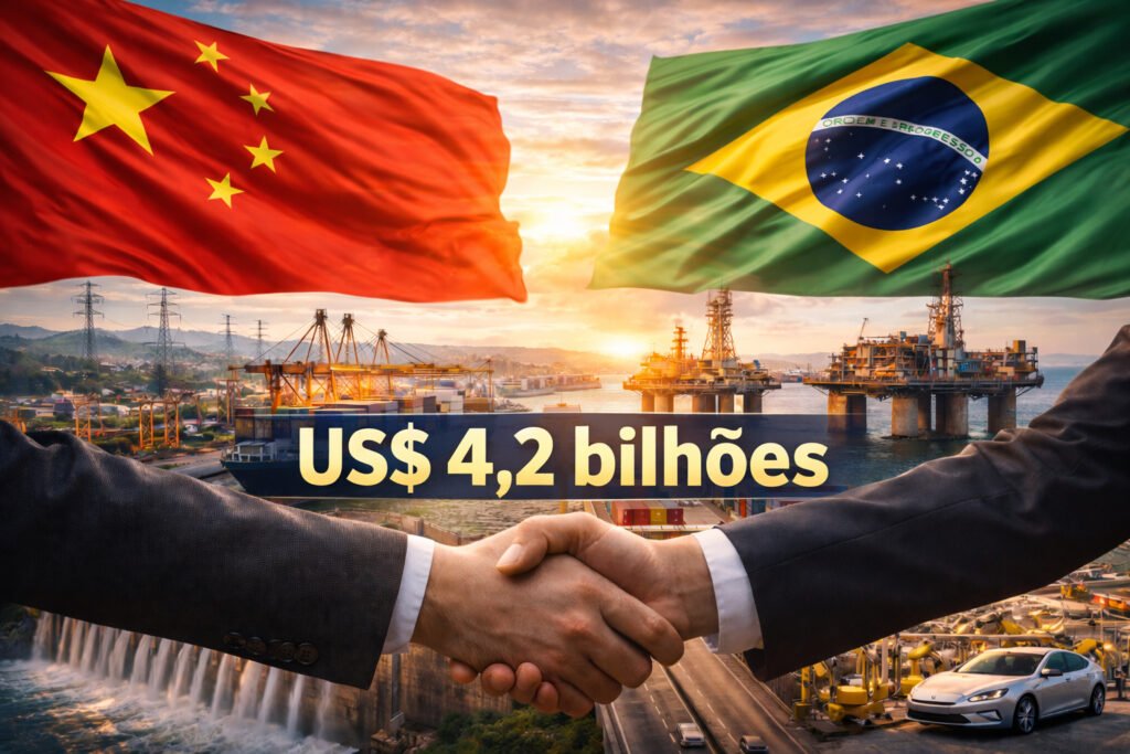 Investimentos da China no Brasil em fábricas, energia, petróleo, carros elétricos e novos projetos industriais, dobram para US$ 4,2 bilhões e país vira o 3º maior destino global do capital chinês