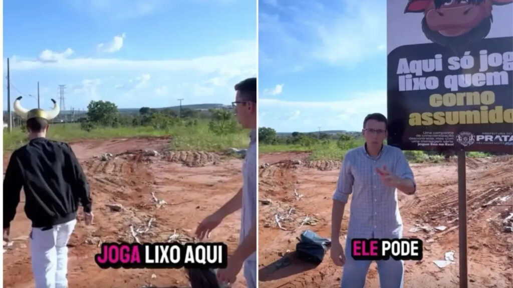 Prefeito coloca placa com a frase “Só joga lixo quem é corno assumido” e viraliza nas redes ao usar humor para conscientizar moradores