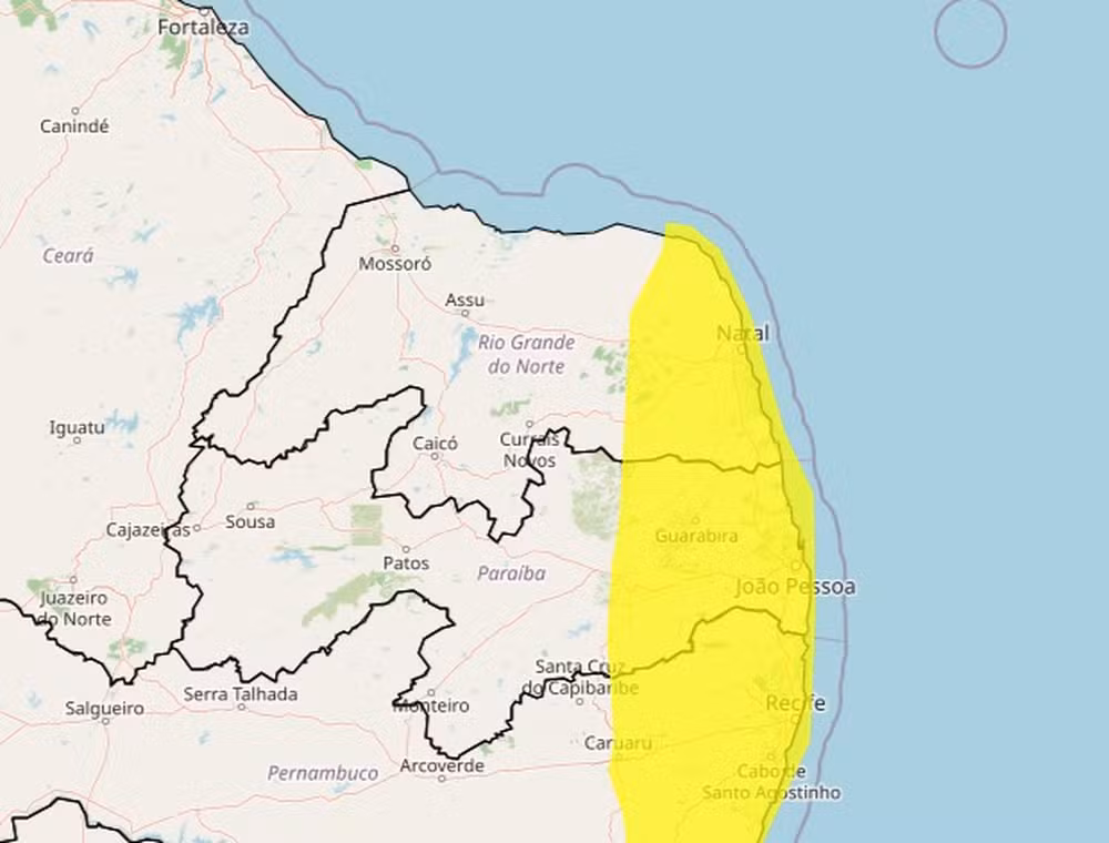 Inmet emite alerta de chuvas intensas para Natal e outras 58 cidades do RN